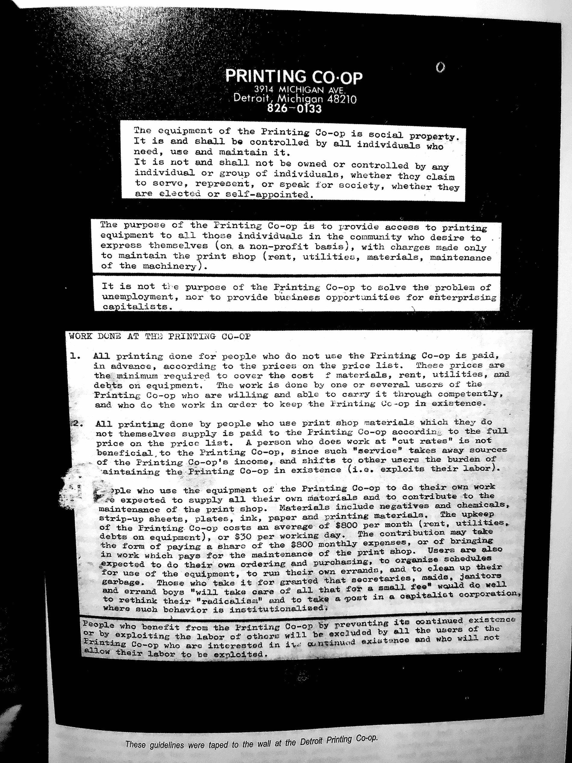 Image of typewritten sheet of policies